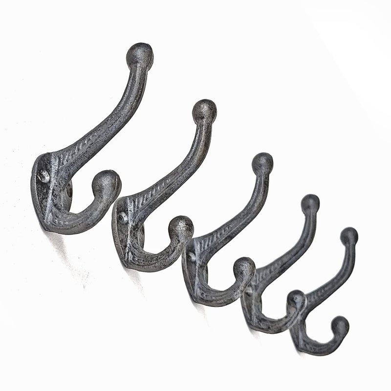 Ambipolar 5-Pack Rustic Wall Hooks - Heavy Duty Cast Iron Vintage Inspired Antique Black for Mudroom, Coat, Purse Rack, Hat - Decorative Hanging - Image 5